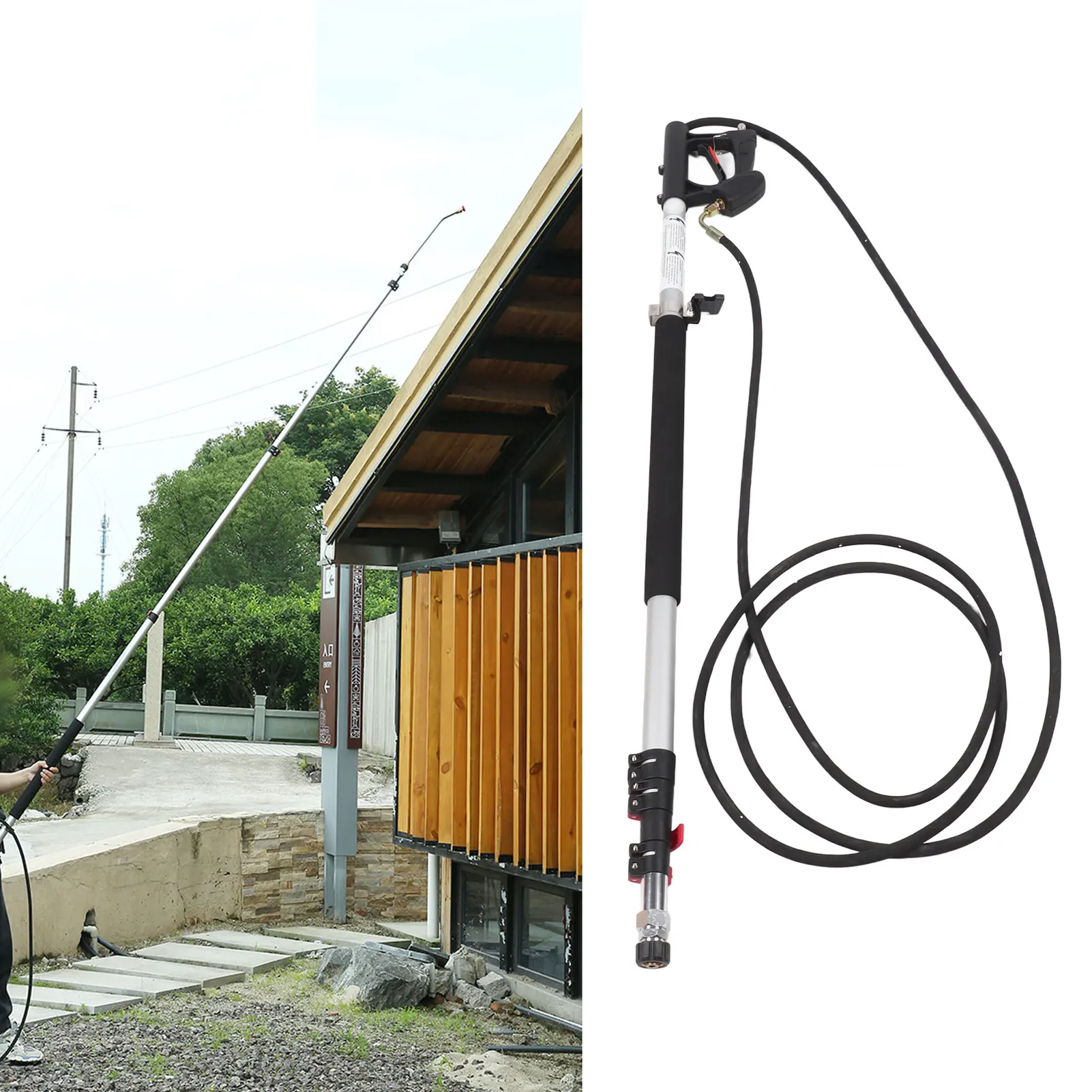 Telescoping Pressure Washer Wand 6.33m Aluminum Alloy Wide Application Telescopic Spray Wand 5 Different Nozzles for Soffits