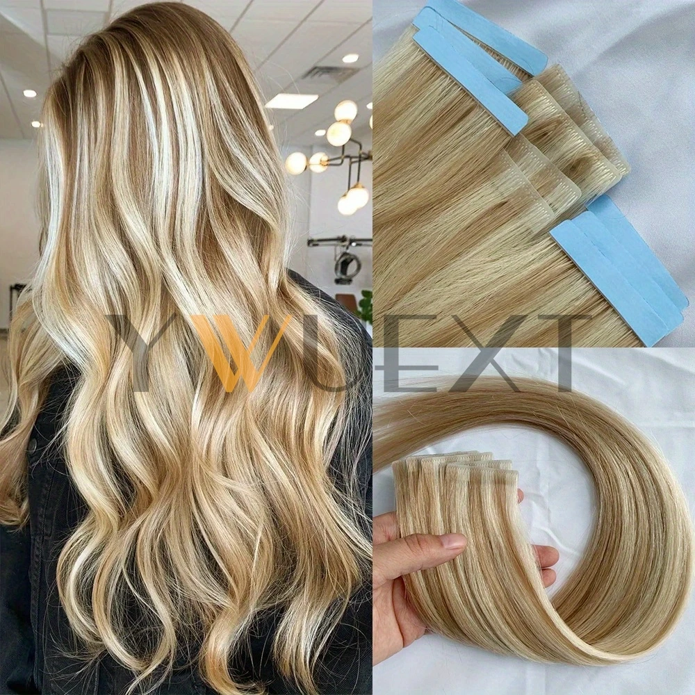 High Light Invisible PU Skin Weft Hair Extensions Natural Straight Machine Remy Seamless Adhesive Tape In Human Hair 10pcs/pack