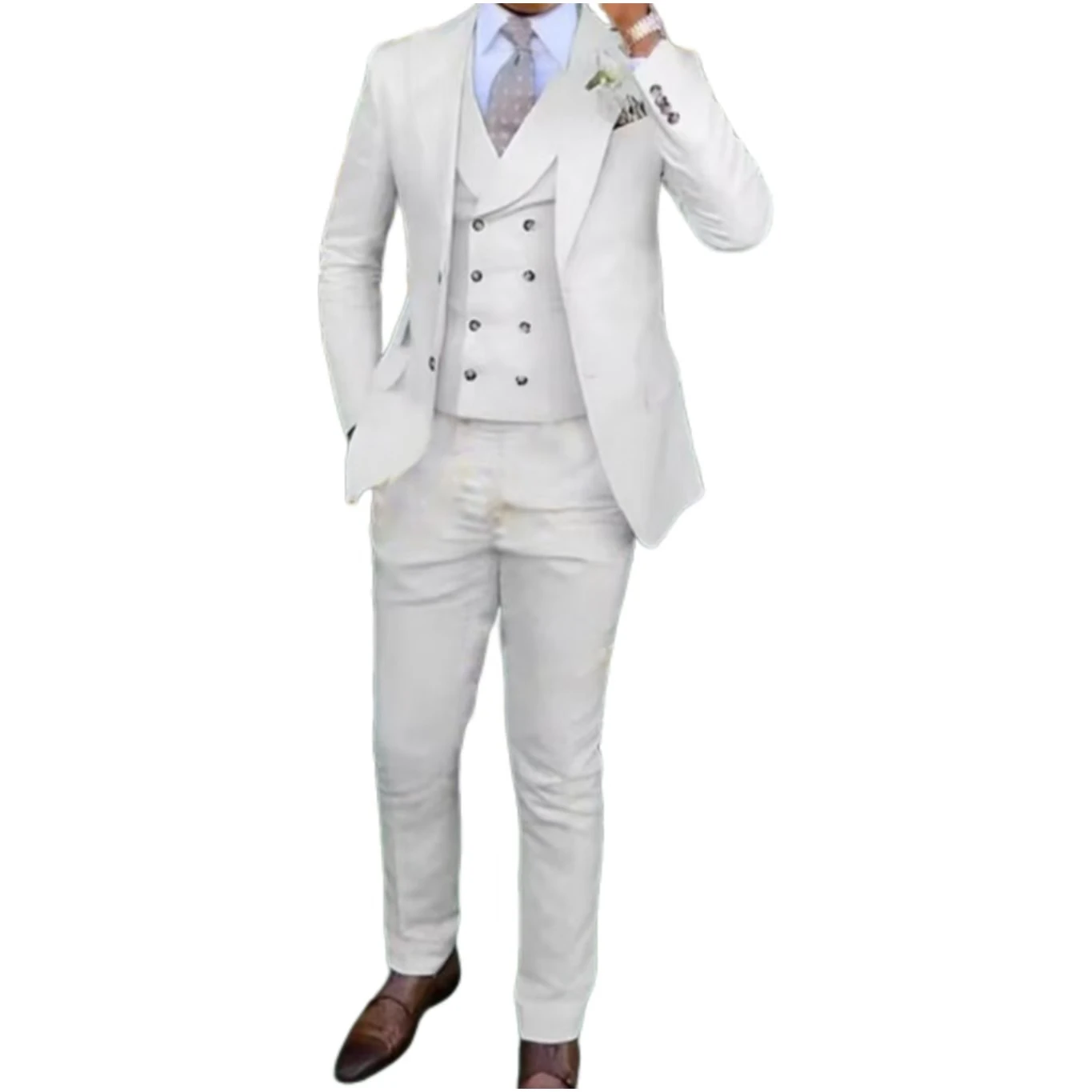 Men\'s slim-fit three-piece suit，Three-piece set of vest, blazer and trousers，Ideal for weddings, business and formal occasions