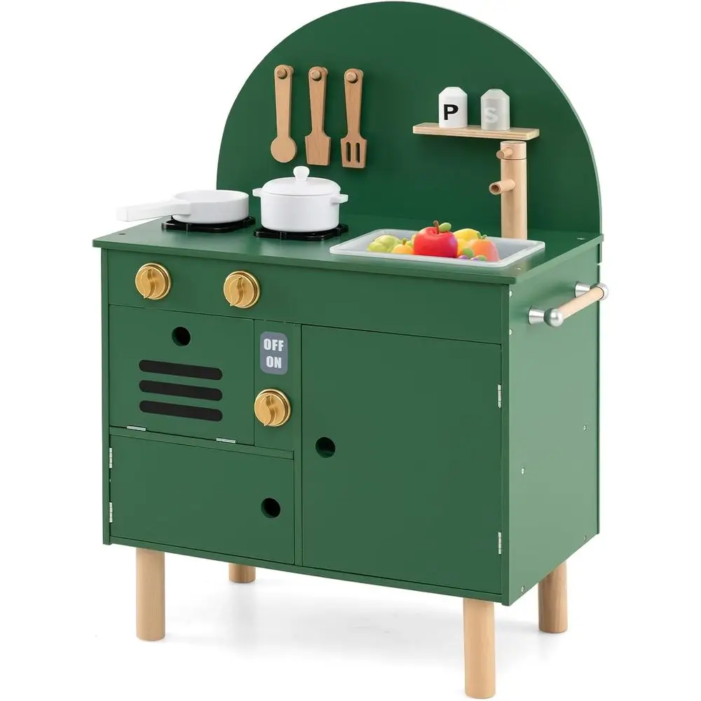 Kids Kitchen Playset, Little Che Pretend Play Kitchen w/Stoves, aucet, Sink, Microwave, Cabinet, Oven & Cooking Accories, Wooden