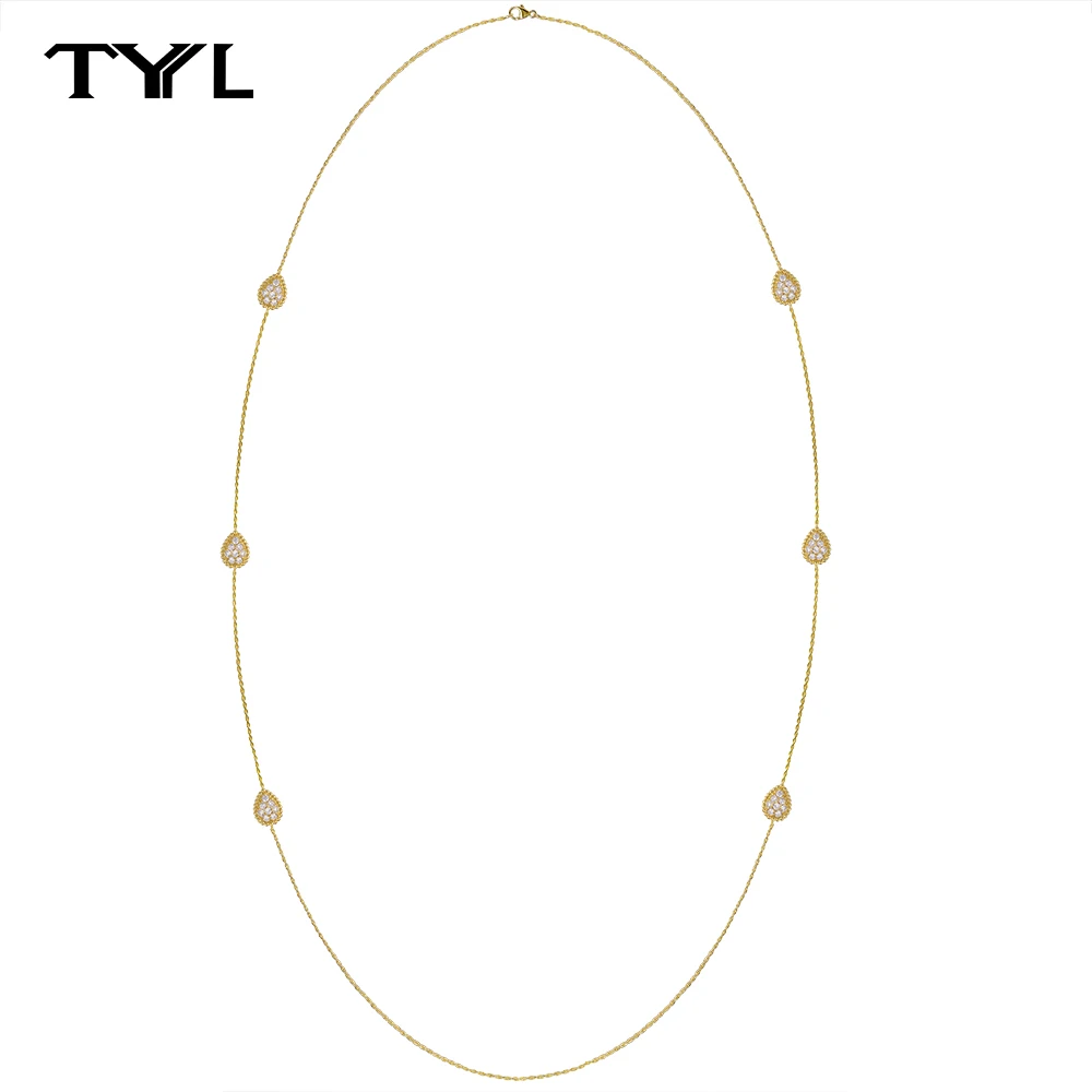 

TYYL Bohemia Long Necklace Water Drop Pendant for Women Sweater Chain Charms Zircon Rose Gold Choker Diamond Jewelry Girl Gift