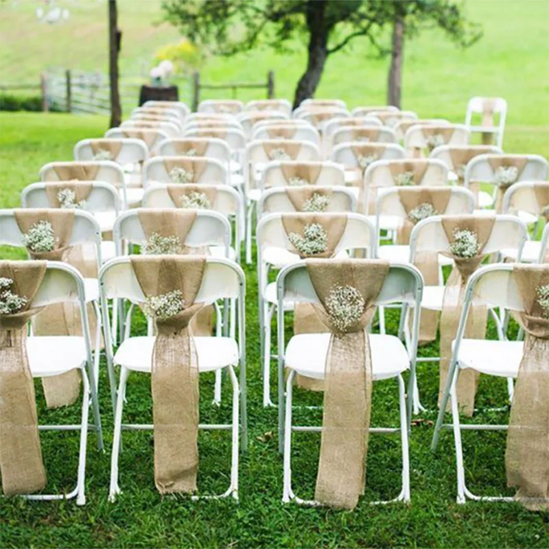 

Vintage Burlap Chair Sashes, Jute Chair Tie Bow, Rustic Wedding Decorations, 15cm X 240cm, 10 Pcs, 50Pcs