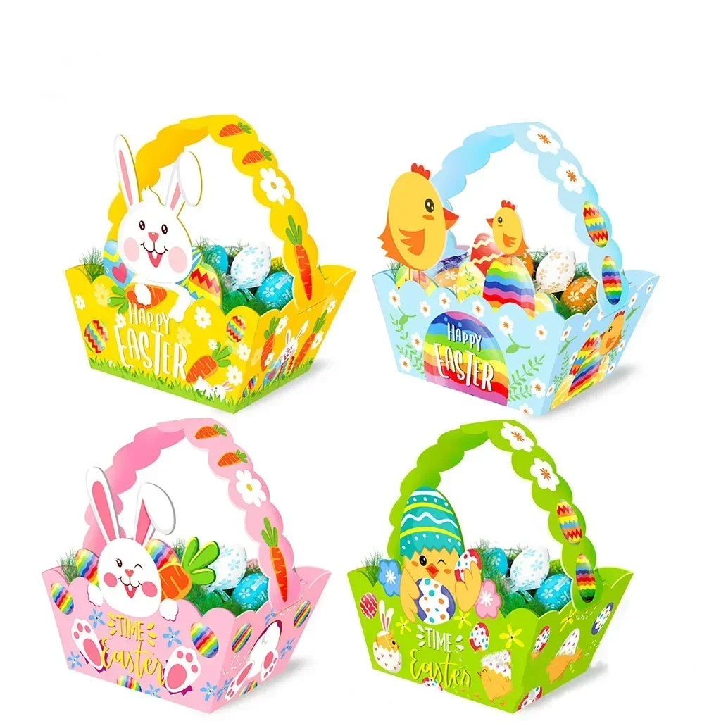 

4pcs Cute Easter Paper Basket Cartoon Bunny Chick Party Easter Eggs DIY Rabbit Candy Bag Happy 2025 Easter Day Party Gifts Decor