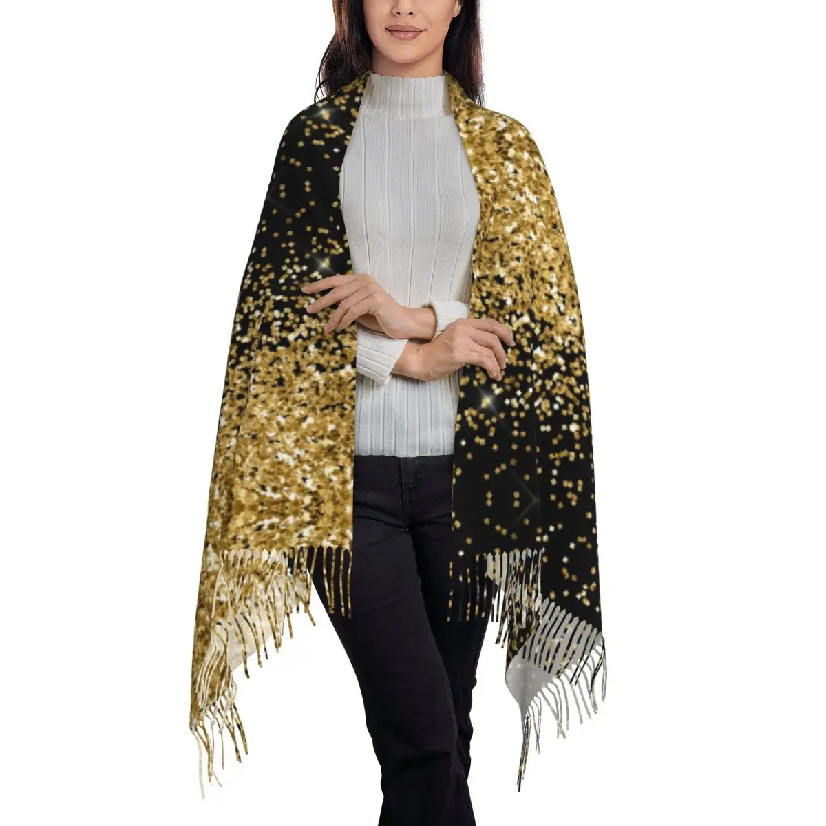 Gold Glitter Scarf Tassel Scarves Women Soft Warm Shawls and Wraps Large Fall Winter Shawl Wrap