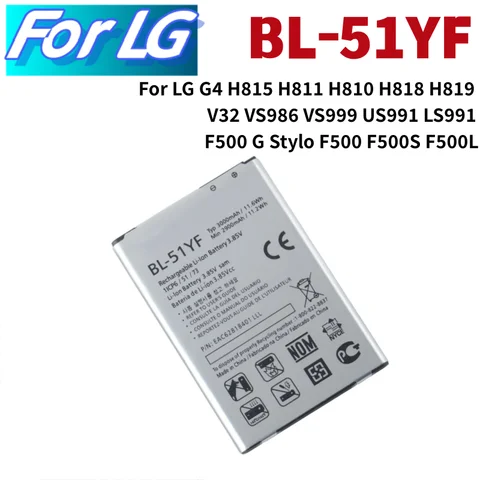 New Battery BL51YF BL-51YF Battery For LG G4 H815 H811 H810 H818 H819 V32 VS986 VS999 US991 LS991 F500 G Stylo F500 F500S F500L