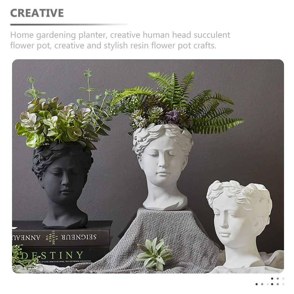 Human Head Flowerpot Office Plant Decor Decorative 21x16cm Resin Face Succulents Pots Nordic Home Vase