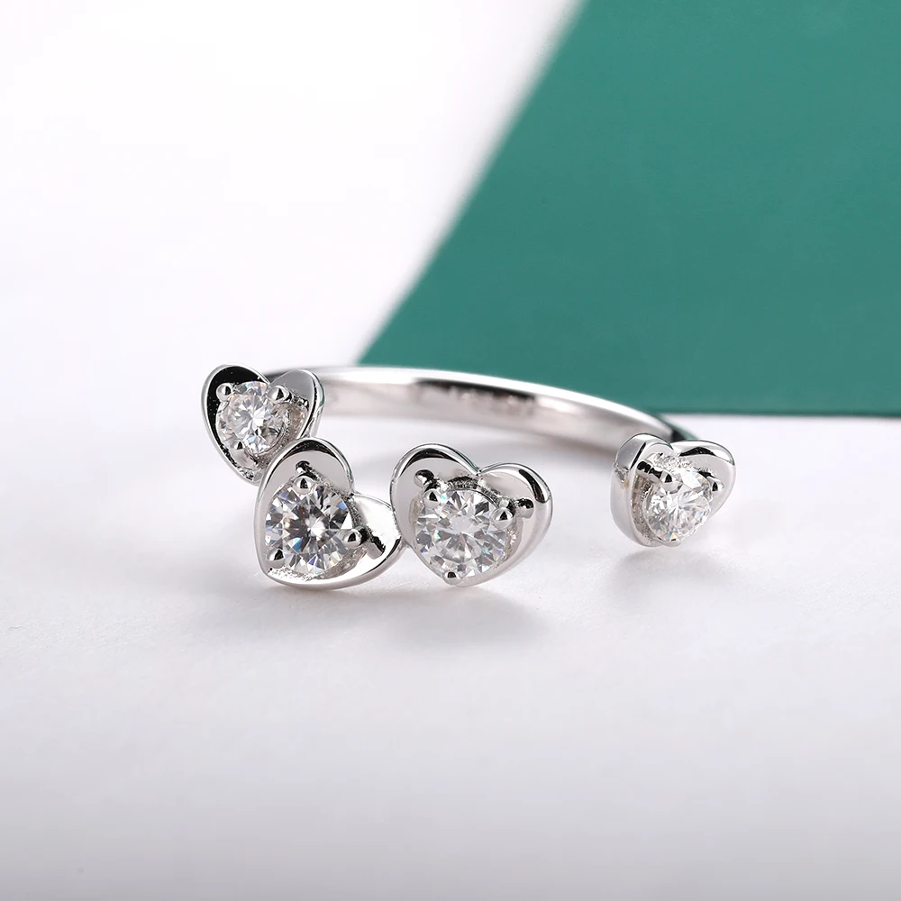 HFE Heart Shaped Moissanite Open Ring 925 Sterling Silver 18K White Gold Plated Ring Women's Exquisite Jewelry Party Gift