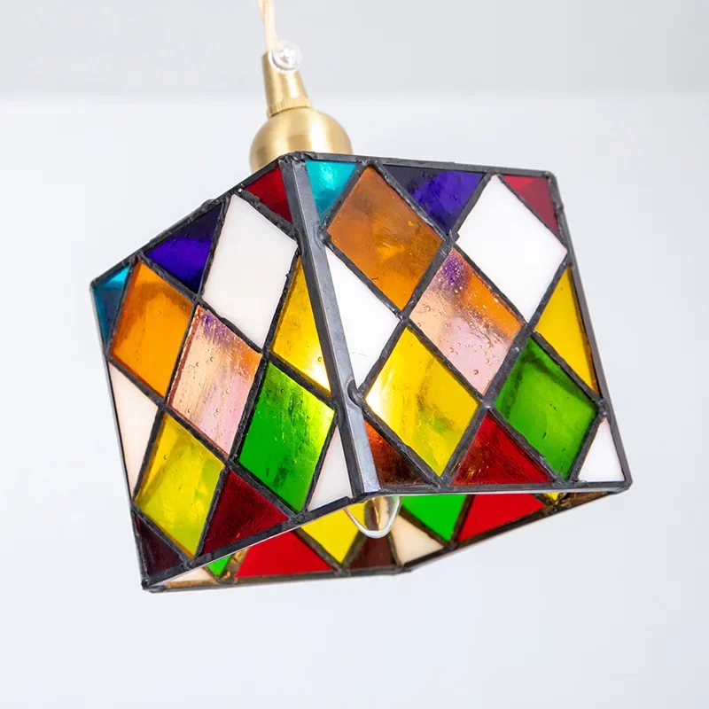 Imagem -03 - Lustre de Vidro Manchado com Cubo Colorido Pendente Iluminação Nórdica Luz de Teto Manchada Sala de Jantar e Lâmpada de Cozinha Decoração