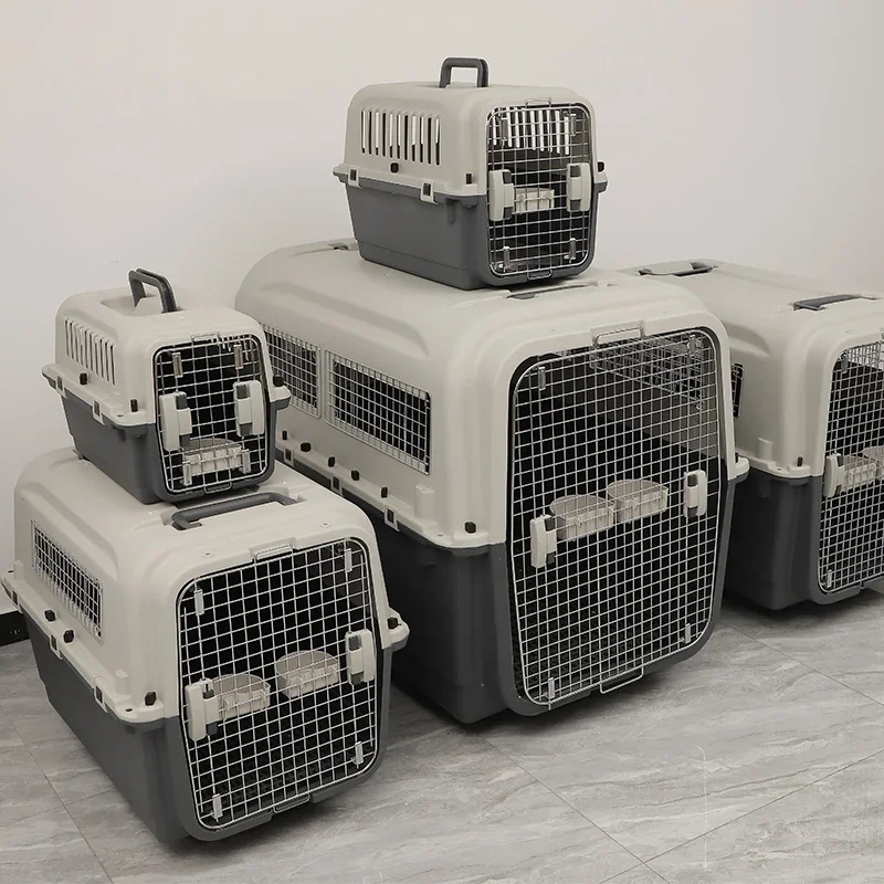 Airline approved plastic pet transporter XXL dog travel cage with wheels and water bowl