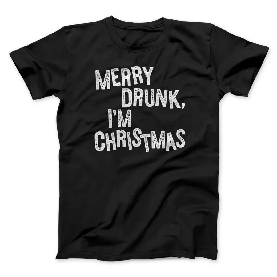 Funny Crew Neck Text Tee ShirtsMERRY DRUNK I'M CHRISTMAS MEN/UNISEX T-SHIRT