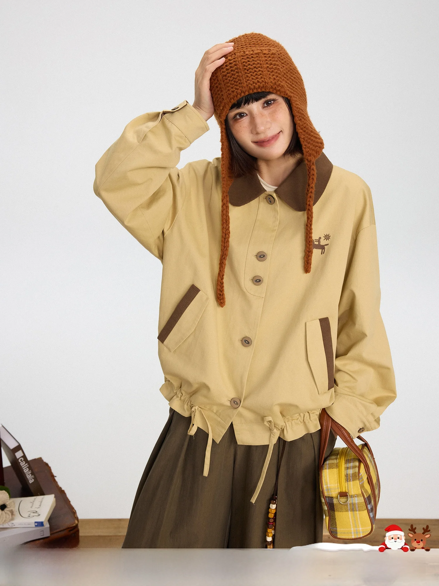 

Retro Sle Loose Fit Color Blo Collar Two-Way Wear Cotton Card Fabric Men's And Women's Autumn Outerwear Casual Coat
