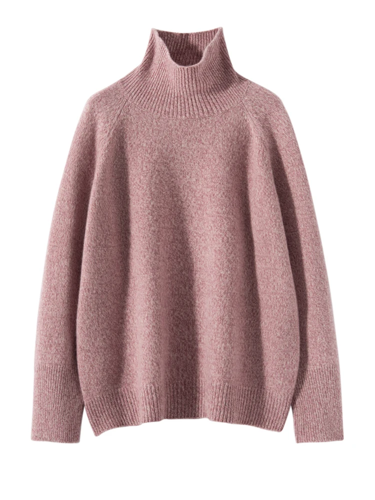 

New Women 100% Cashmere Sweater Turtleneck Flower yarn Pullover Loose Cashmere Knitwear Autumn Winter Thick Luxury Clothing Tops