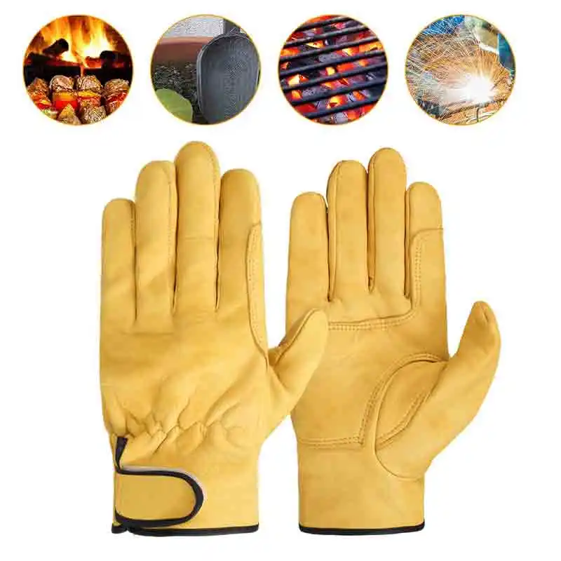 Work gloves sheepskin leather workers work welding safety protection garden sports motorcycle driver wear-resistant gloves