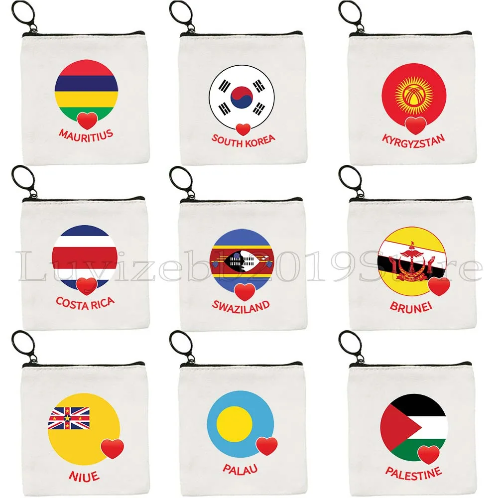 Malaysia Pakistan Korea Swaziland Rwanda Palestine Tuvalu Costa Rica Niue Brunei Heart Flag Coin Purse Key Case Bag Wallet Pouch