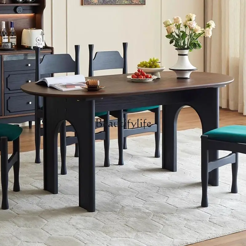 

French retro all-solid wood dining table American medieval dining table household simple oak table