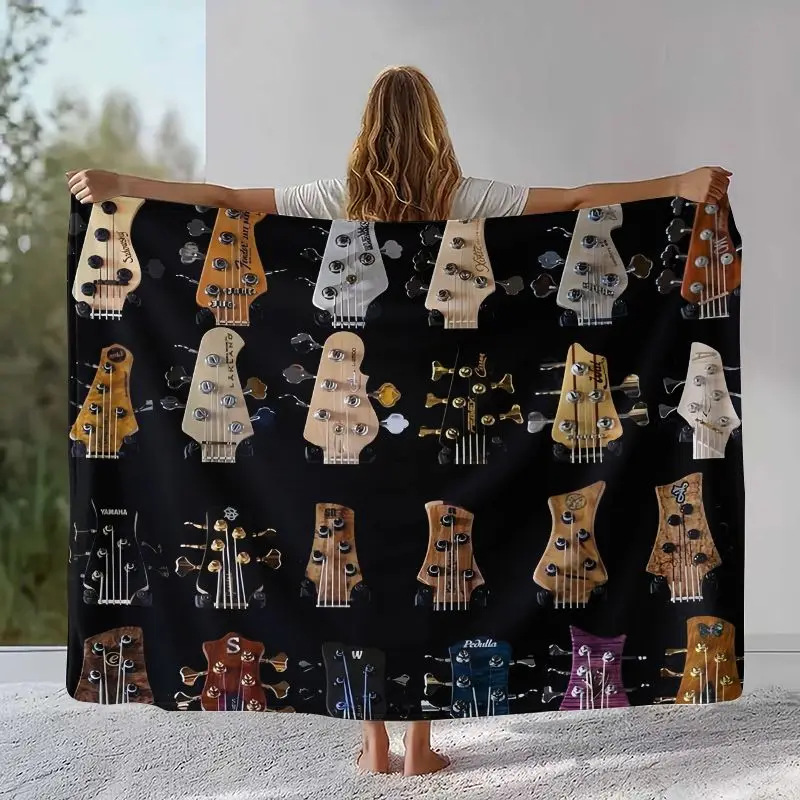 Classic Guitar Fender Logo Instruments Music Flannel Blanket,Ultra Soft Warm Plush Throw for Home Bedroom Bed Sofa Cover Office