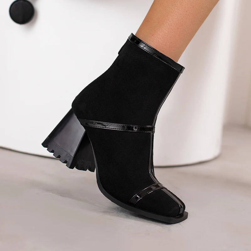 2024 new autumn winter women ankle boots plus size 22-28cm Microfiber upper mixed colors square toe back zip modern boots image 4