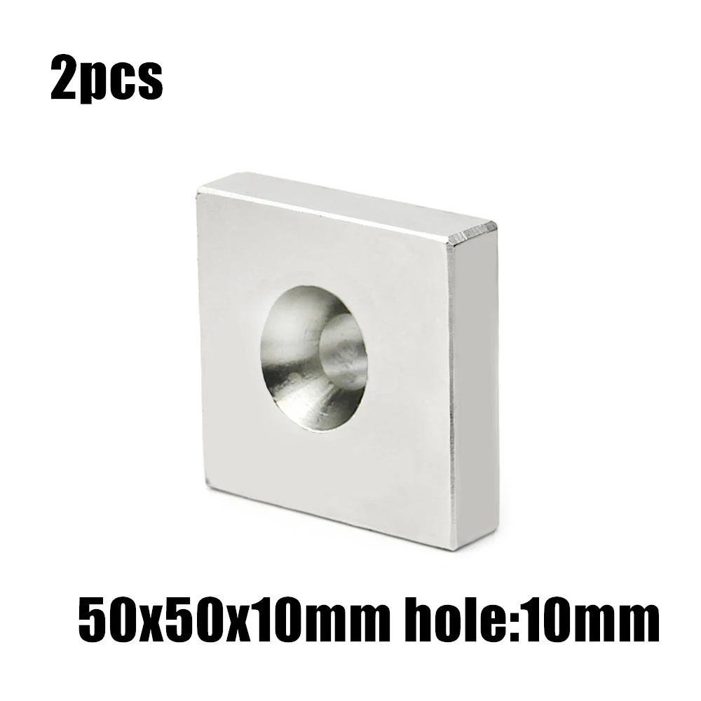 

2pcs 50x50x10mm hole:10mm Block NdFeB Neodymium Magnet N35 50x50x10-10 mm Super Powerful Permanent Magnetic