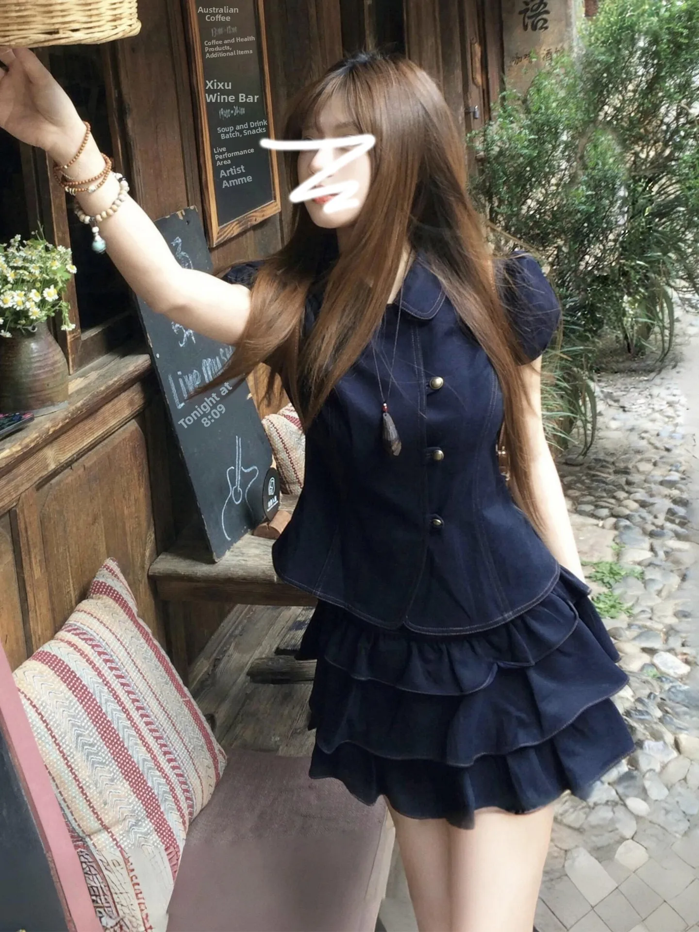 

Slimming Short T-Shirt Top Women's A-Line Skirt Summer Fashionable Cute Two-Piece Set Breathable Casual High Waist Skirt