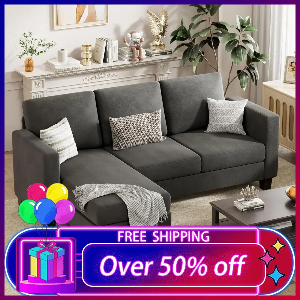 

Convertible Sectional Sofa Couch, 3 Seat L-Shaped Sofa with Linen Fabric Ottoman Small Couch for Small Apartments, Living Room