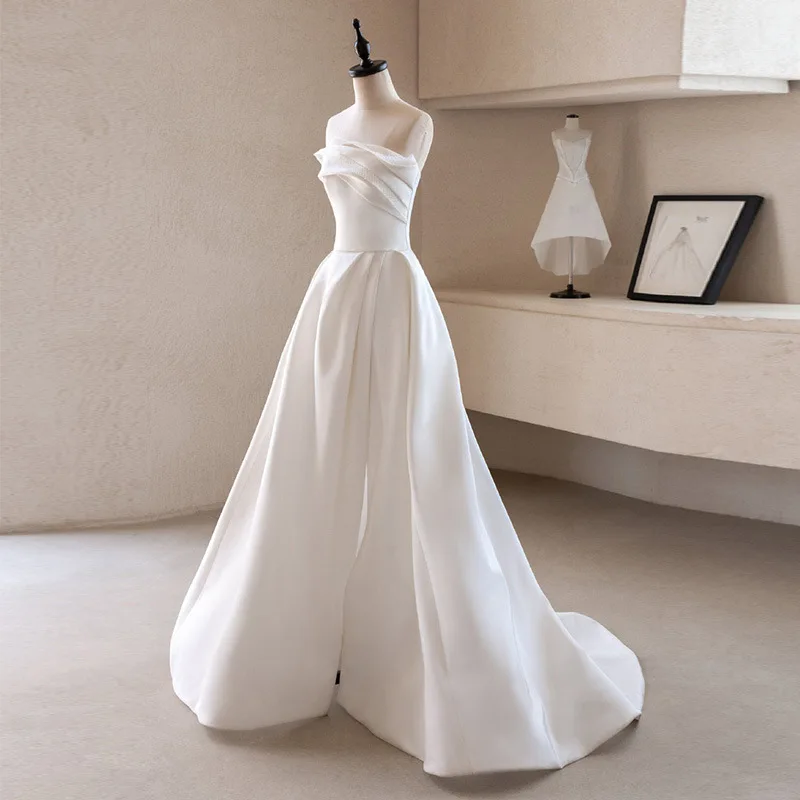 A4190 personnalisé bretelles Satin blanc robe de mariée doux mémoire étage longueur Sexy 2025 formelle fête bal robes de soirée