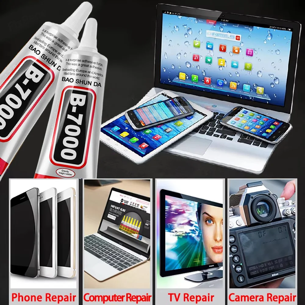 B7000 15/25/50/110 مل لاصق صناعي متعدد الأغراض DIY مجوهرات وحرف يدوية إصلاح غطاء الهاتف المحمول سائل لاصق شفاف مقاوم للماء لزجاج الشاشة التي تعمل باللمس 1-3 قطع.