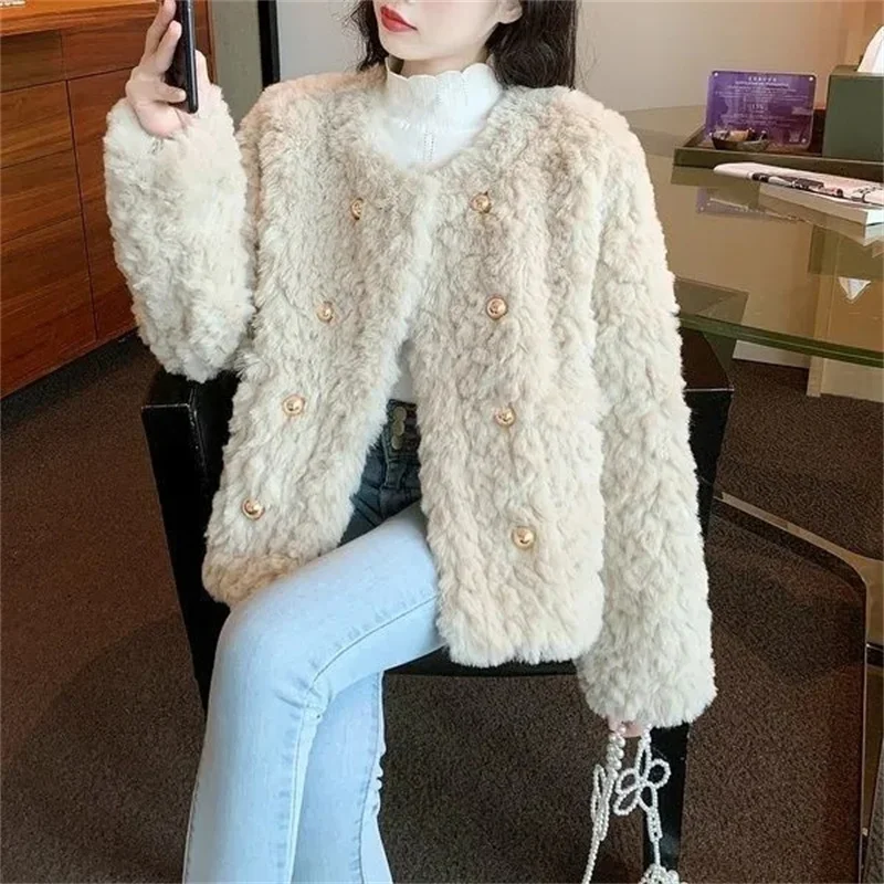 Little lamb fur coat for women 2022 small fragrant style, small stature loose and thick princess style cotton coat plush top for