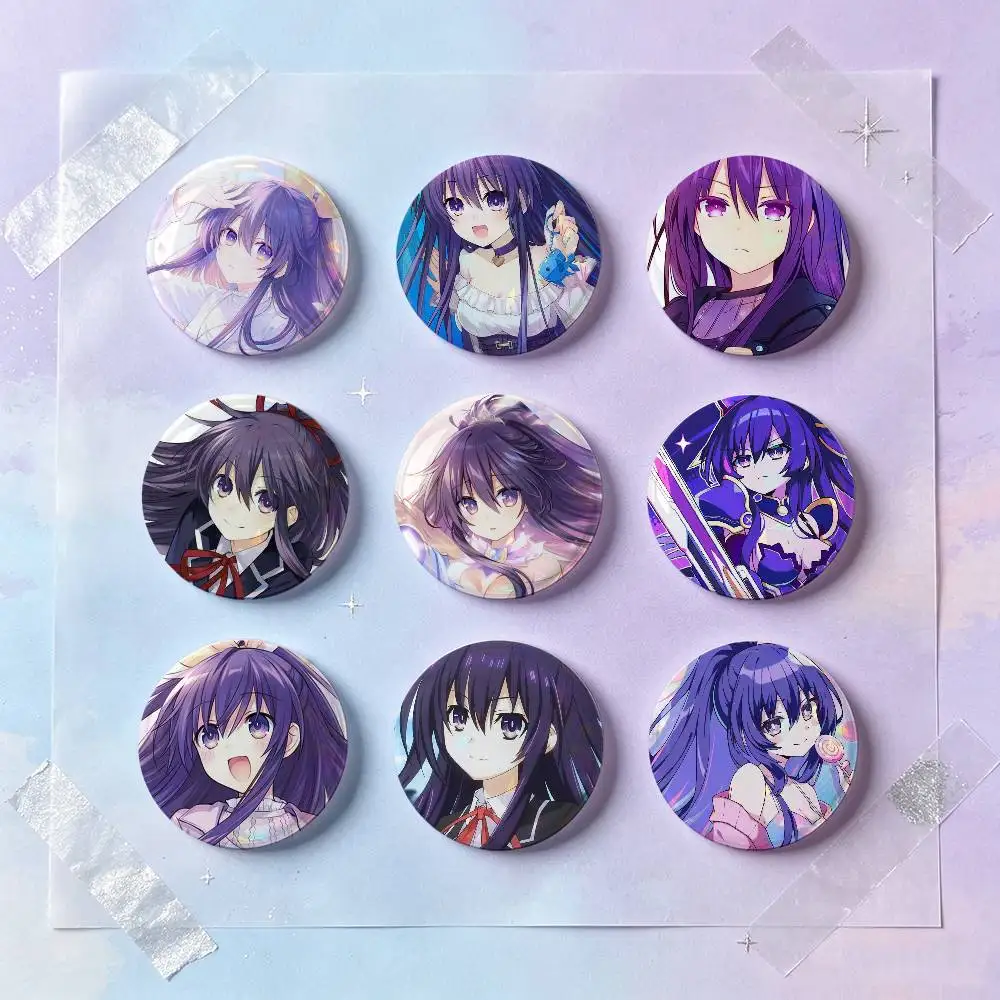 Tohka Yatogami Anime Figure Badges Button Round Creative Pin Brooch Badge Bag Decor Accessories Fans Collect Friends Gifts