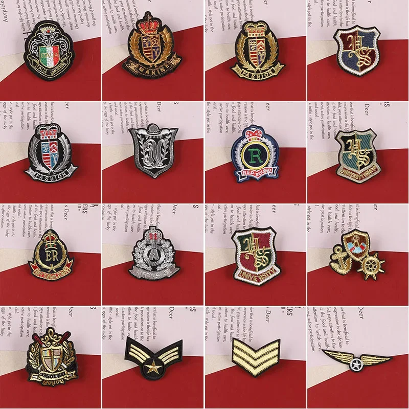 Classic European Style Cap Badges Iron on Noble Patches Golden Thread Embroidery Crest University Emblem for JK Suit Uniform DIY