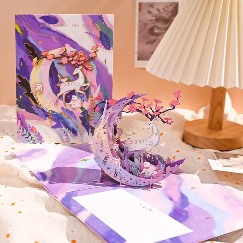 

Pop up Moonlight Deer Habitat Card Creative Birthday Wishes Christmas Moon and Stars Gratitude Beautiful Gifts thank you cards