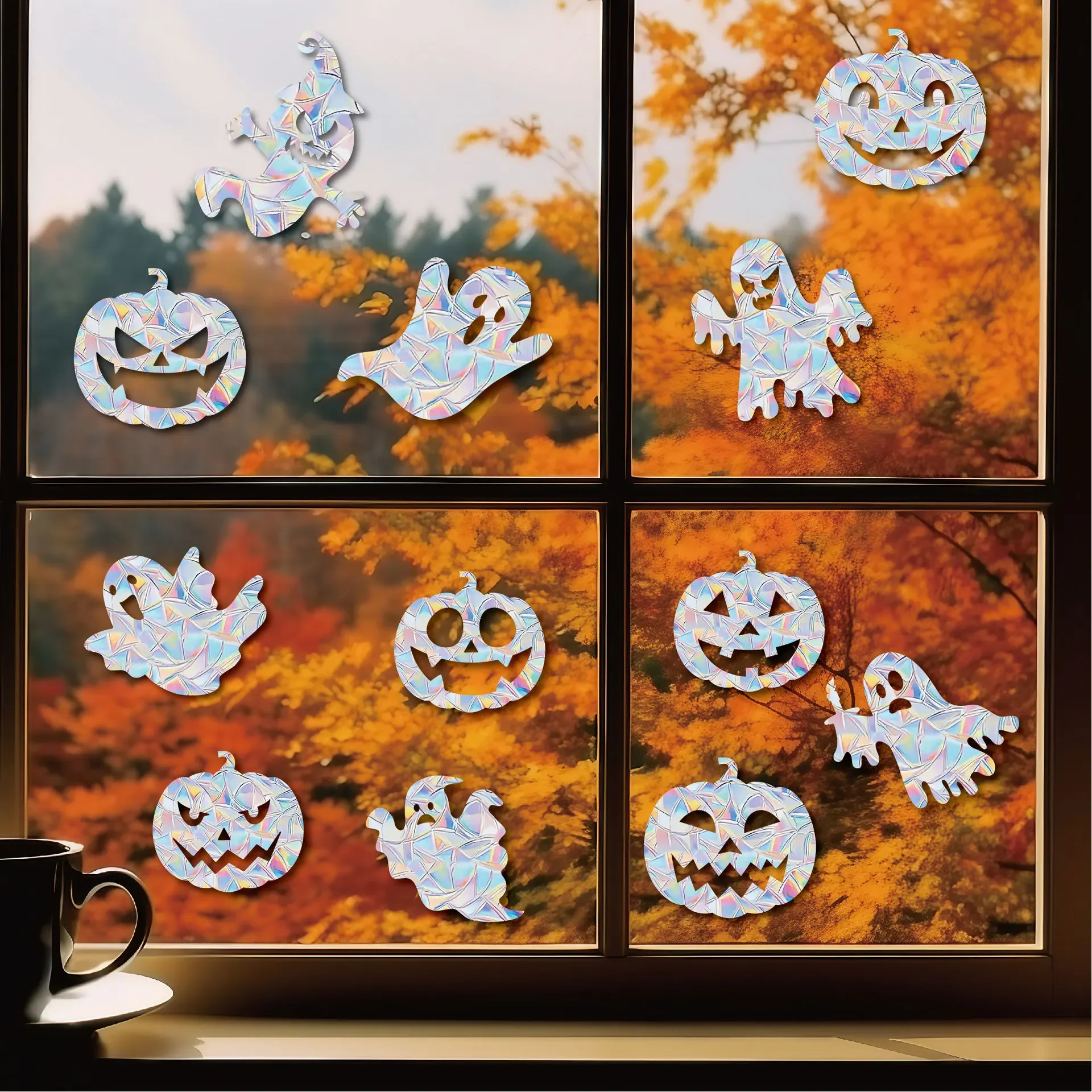 Christmas Rainbow Prism Electrostatic Glass Stickers PVC Leaves Static Halloween Window Stickers Suncatcher Stickers Sun Catcher