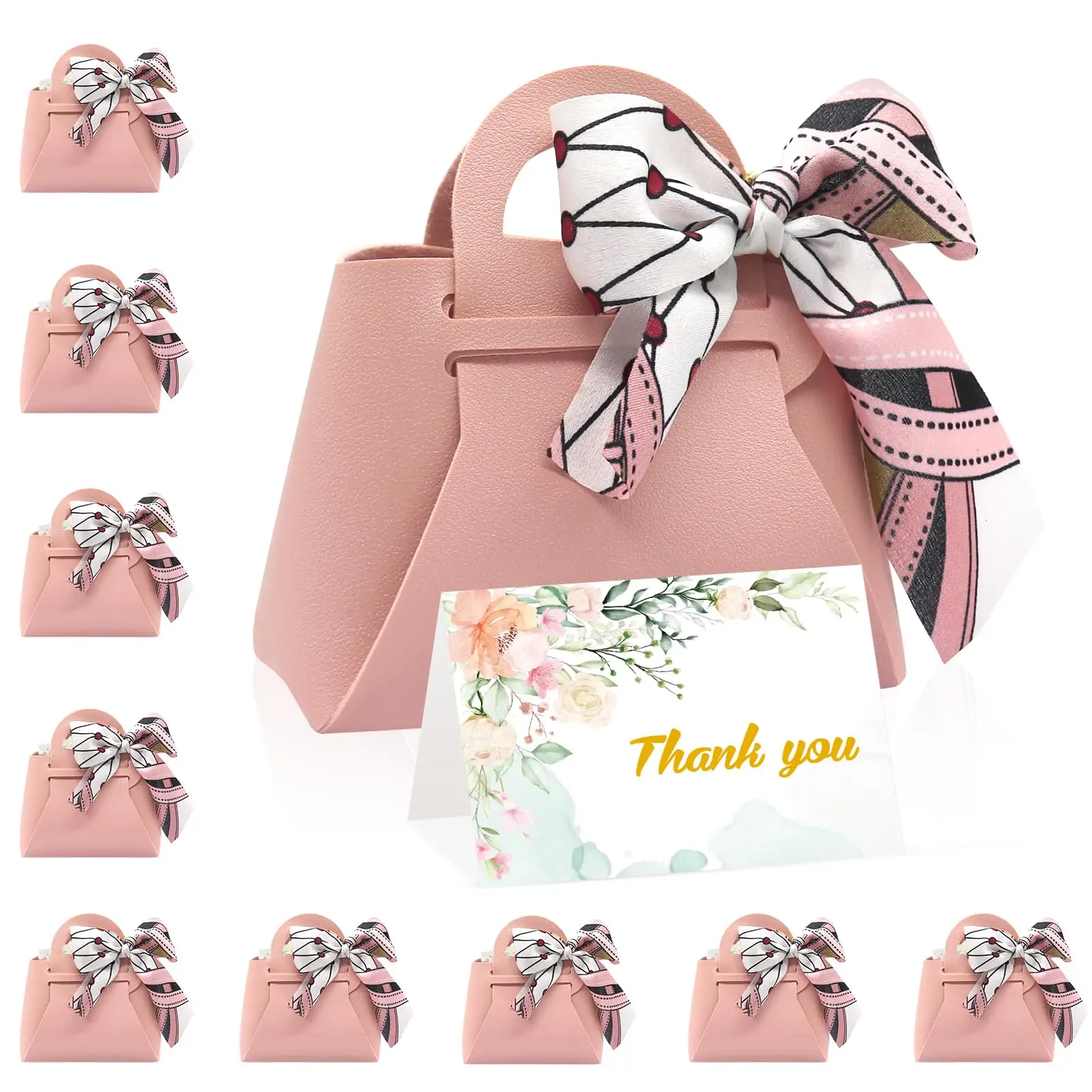 20pcs Gift Bags PU Leather Wedding Gift Box with Ribbons with Greeting Card Party for Wedding Christmas Birthday Baby Shower