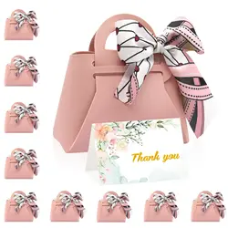 10 bolsas de regalo de cuero PU, caja de regalo de boda con cintas con tarjeta de felicitación, fiesta para boda, Navidad, cumpleaños, Baby Shower