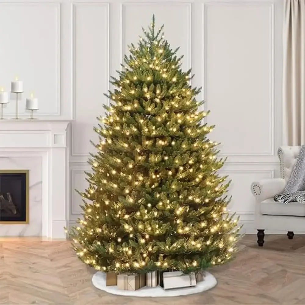 7.5' Elegant Canadian Balsam Fir Artificial Christmas Tree with Clear LED Lights Lifelike Pine Branches Hassle-Free Assembly