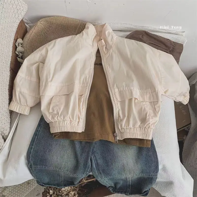 2-8Y Fashion Baby Girl Boy Cotton Jacket Infant Toddler Kids Coat Autumn Spring Summer Solid Color Sun Protect Baby Clothes