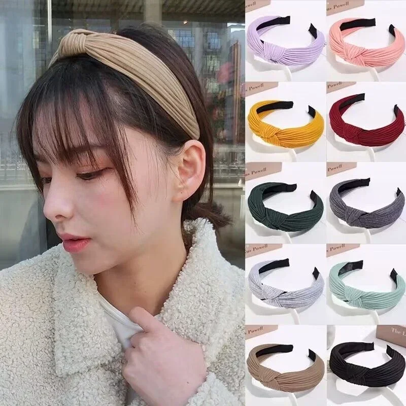 Korean Fashion Solid Color Knotted Hairbands Vintage Hair Hoop Girls New Headwear Headbands for Hair Woman Hair Accessories