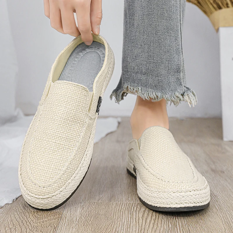 

Outdoor Sandals Mens Half Slipper Summer Casual Shoes Canvas Soft Bottom Lightweight Walking Shoe Vulcanized Shoe