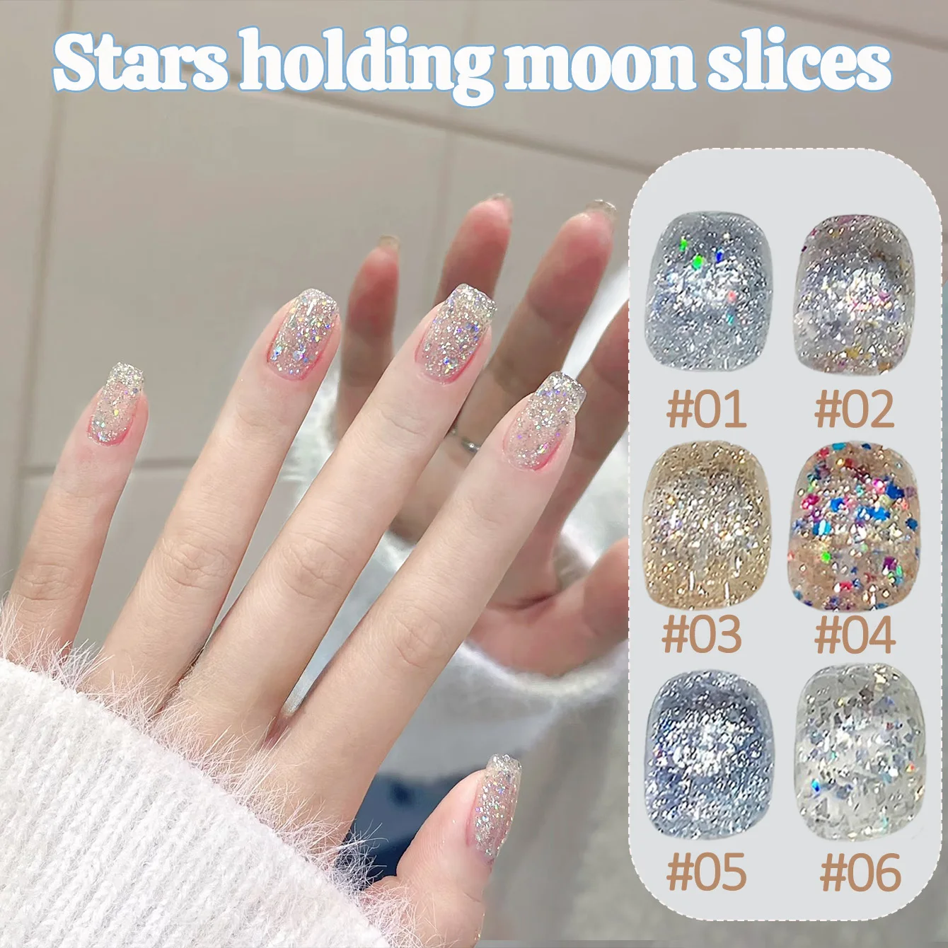 ZH 1PCS Latest Summer Sparkling White-Enhancing Star and Moon Glitter Fine Shimmer Nail UV Gel Nail Polish
