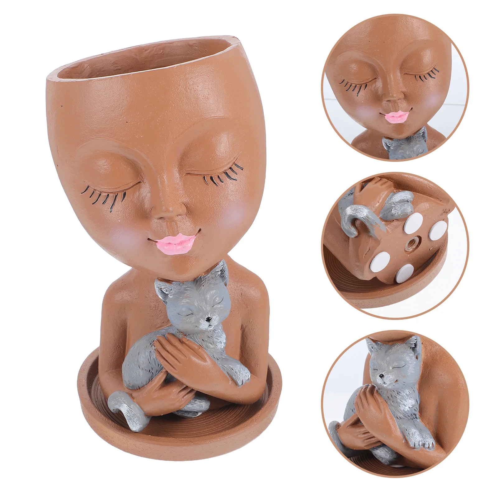 

Handpainted Resin Face Flower Pot Cat Lovers Indoor Outdoor Planter with Tray for Succulents and Cacti Cute Decorative Flower