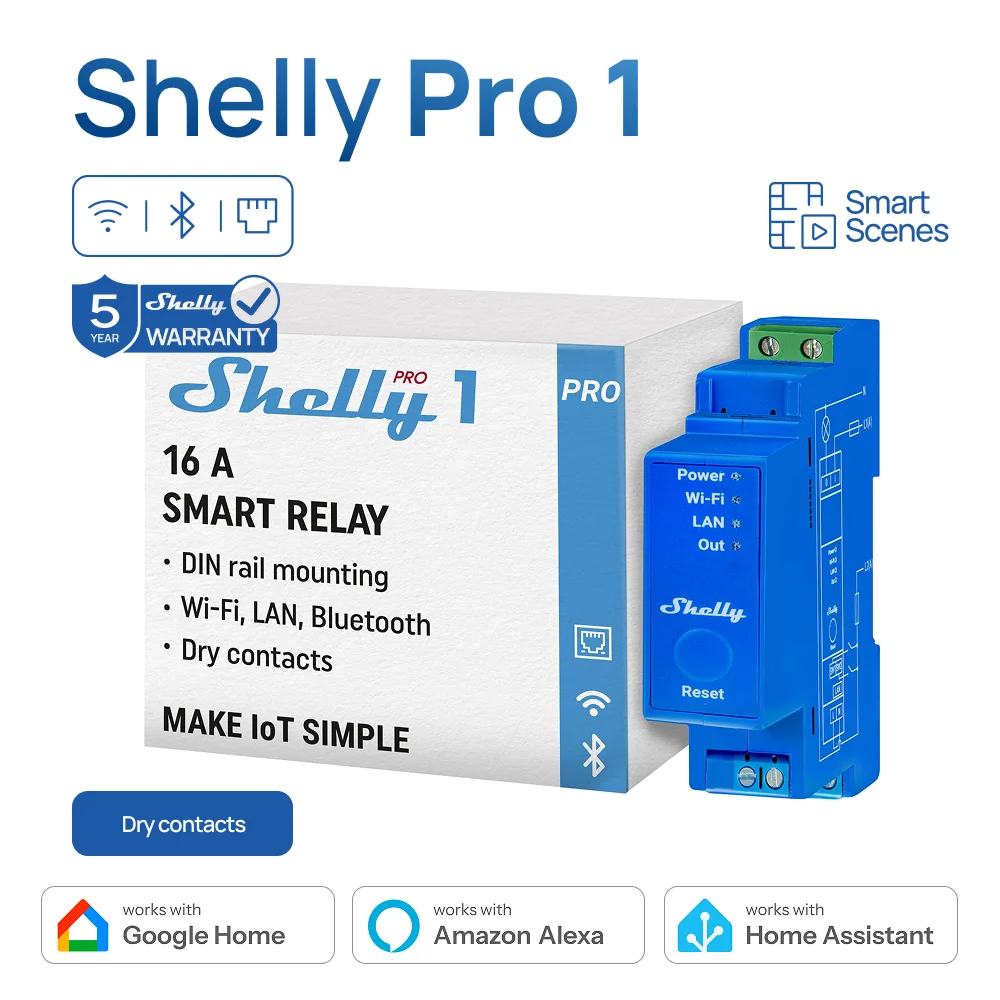Shelly Pro 1 Smart Home 1Channel 16A Dry Contact WiFi Module Professional Lighting  Appliance Automation Smart Life Commercial