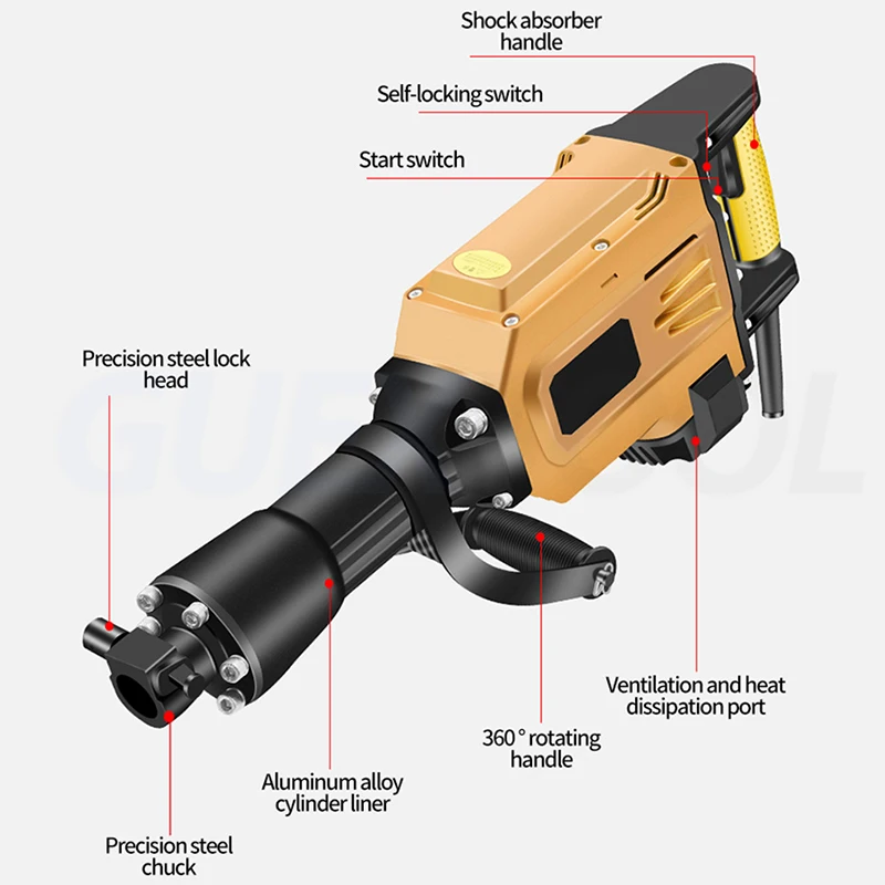 1650W Multifunctional Tree Digging Machine for Digging Trenching Tamping Breaking Stones Electric Hammer Tree Digging Machine