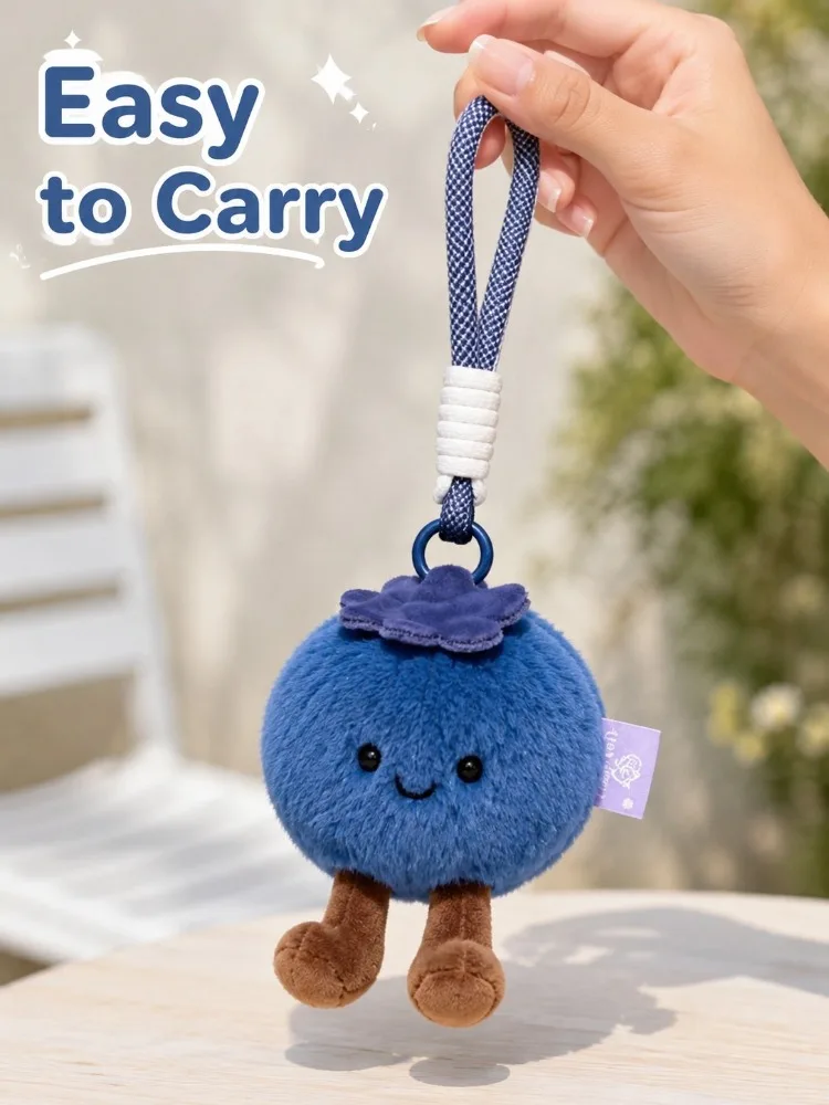 Plush Blueberry Bag Charm Soft Stuffed Fruit Keychain Stress Relief Aesthetic Purse Accessories for Women Girls College Present