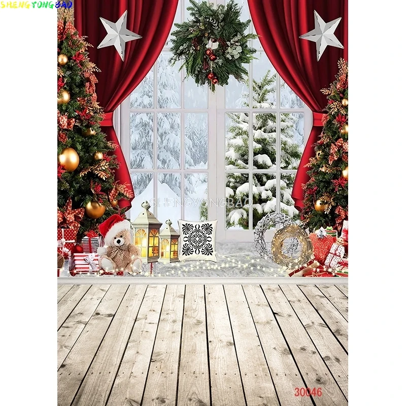 Vinyl Custom Christmas Tree Photography Backdrop Snow Gift Party Decor Kids Banner Background Holiday Photo Studio Prop DN-03