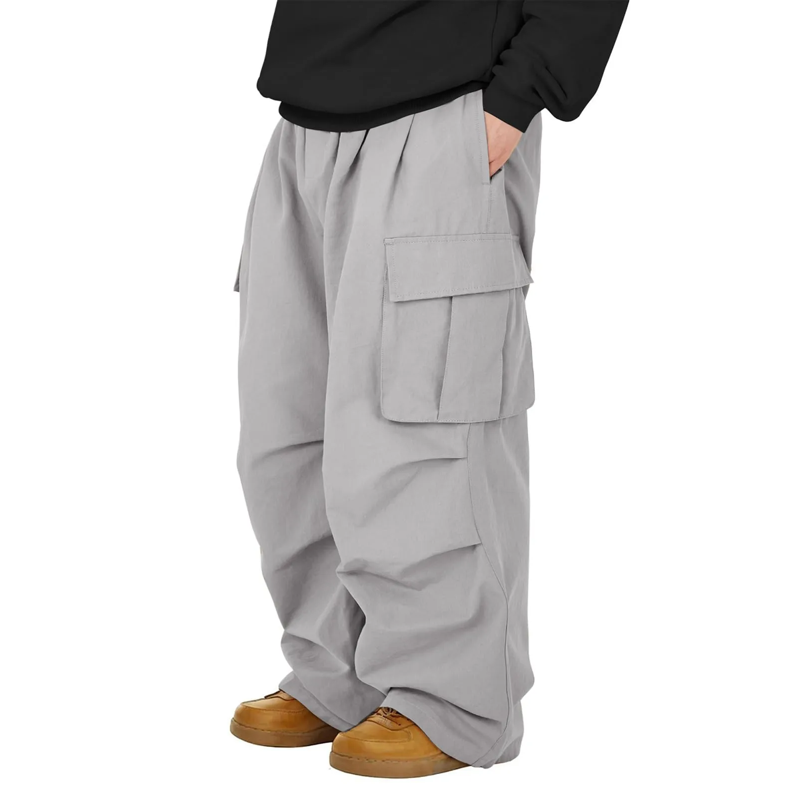 Homens soltos calças de carga com cordão hip hop rua moda design clássico calças de carga casuais com bolso adequado acampamento ao ar livre