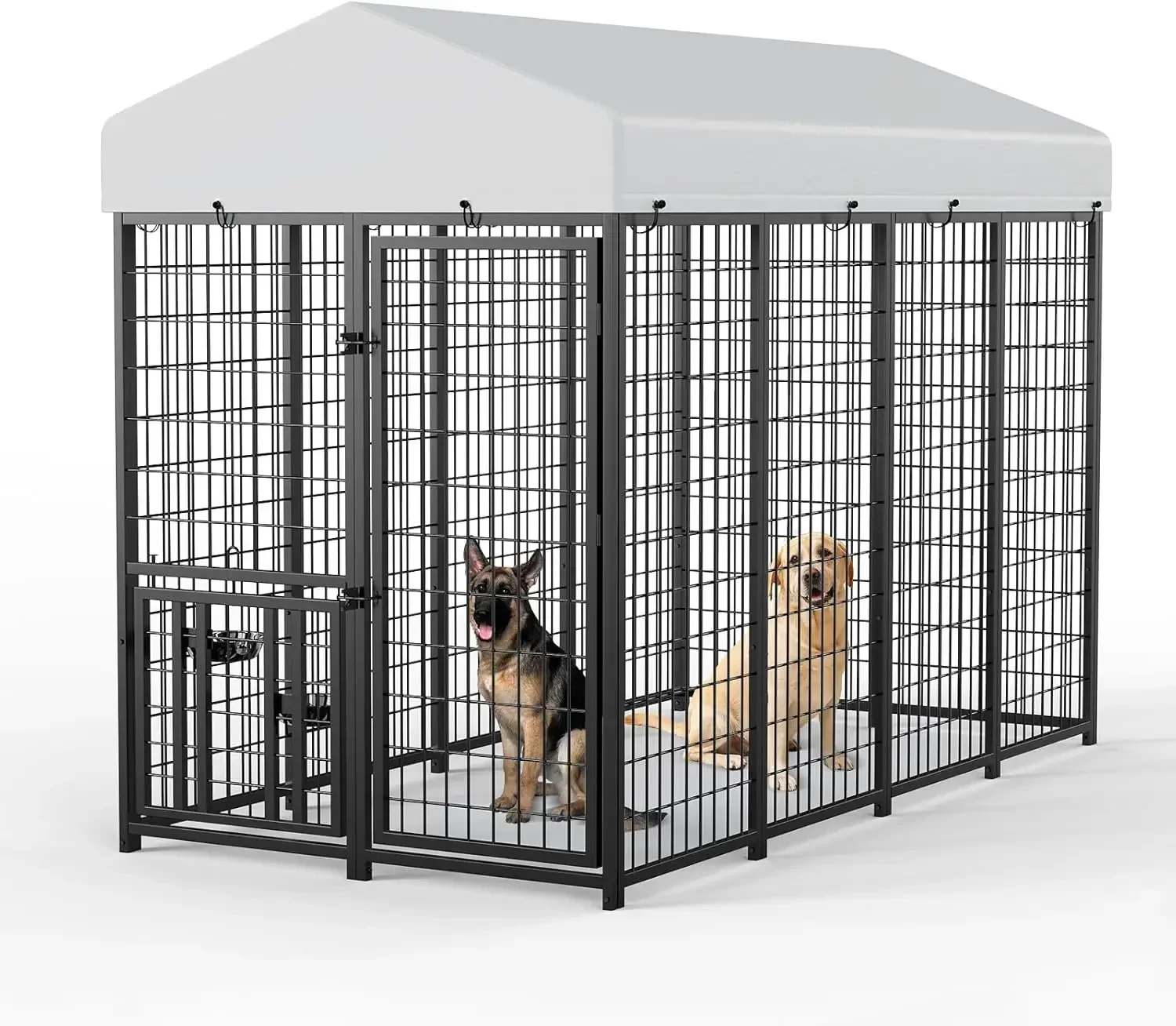 Large Dog Kennel Outdoor Pet Pens Dogs Run Enclosure Animal Hutch Metal Coop Fence with Roof Cover (8'L x 4'W x 5.6'H)