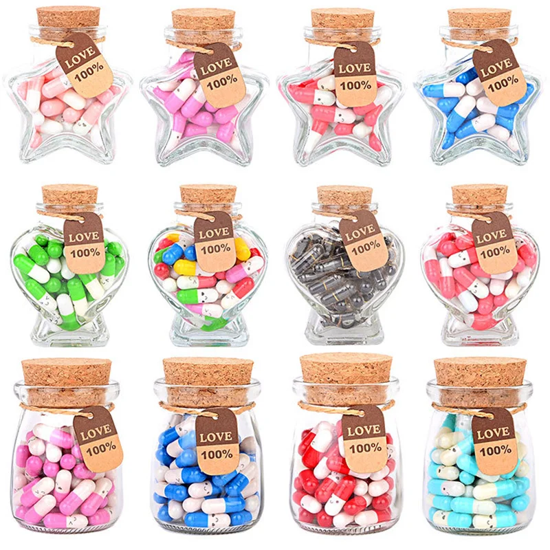 6pcs Capsule Letters Message in a Glass Bottles Cute Smiling Face Love Friendship Letter Color Pill with Wishing Bottle