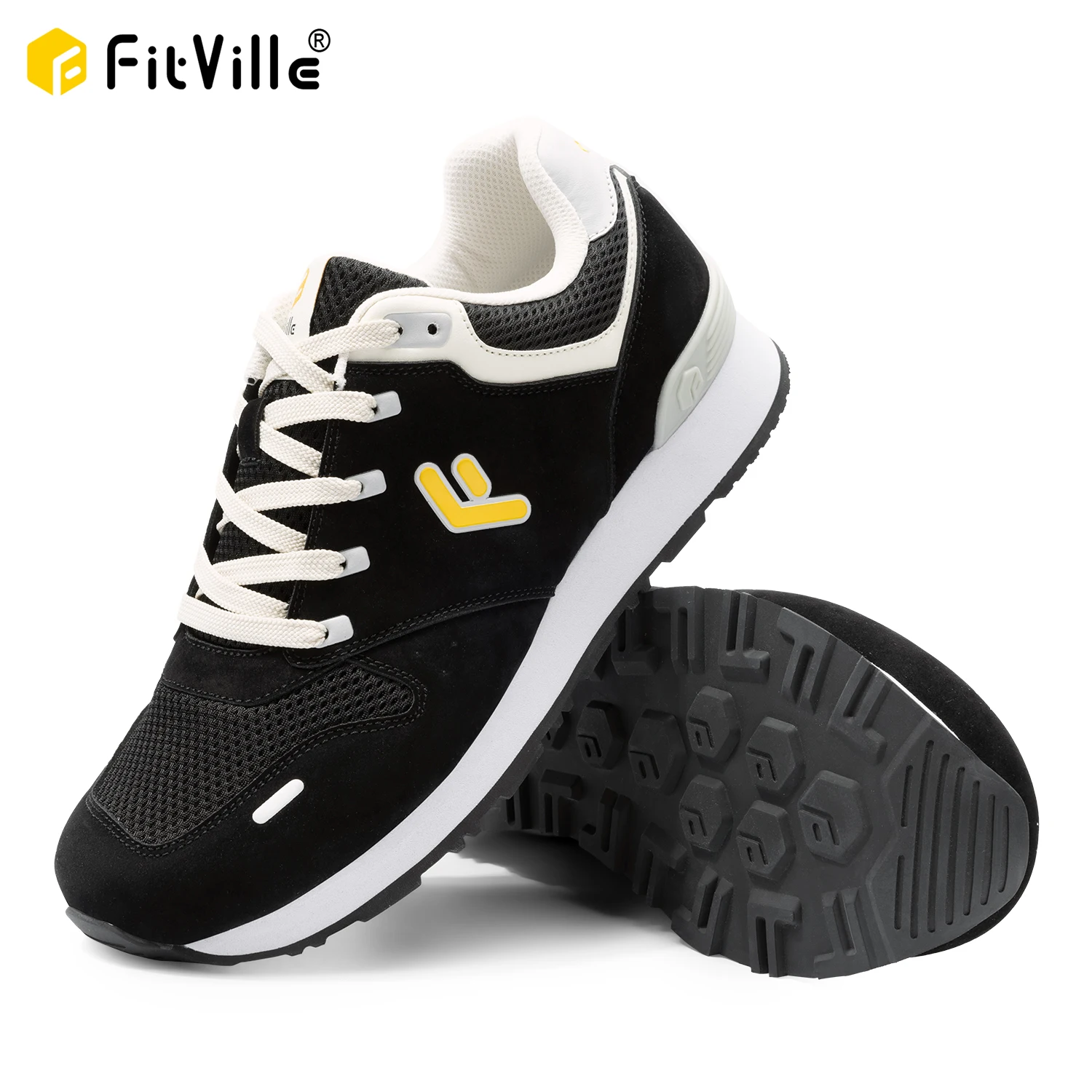 FitVille Sneakers Wide Men\'s Running Shoes Lightweight Breathable for Swollen Feet Arch Support Cushioned Jogging Training Shoes