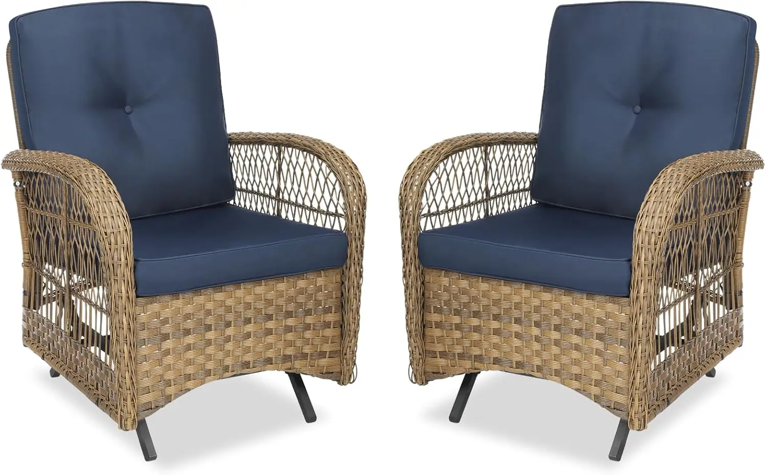 

Набор из 2 плетеных планеров-качалок для улицы с подушками, темно-синий