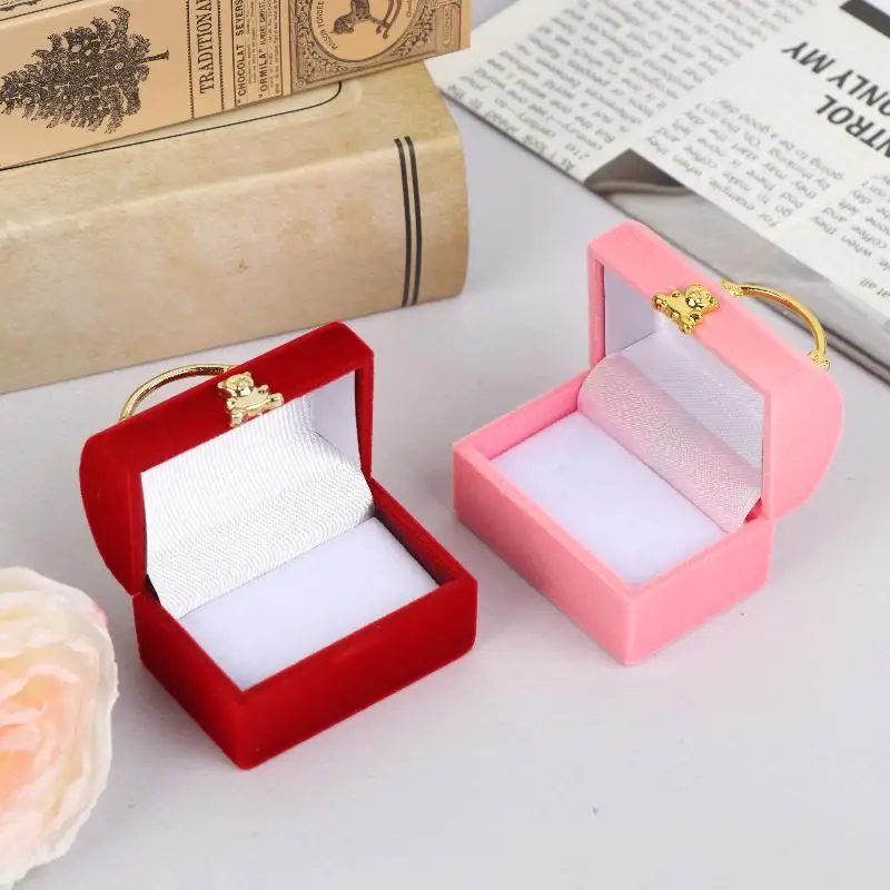 1 Stück Kleine Schmuckbox aus Samt, Hochzeitsring-Box, Halsketten-Präsentationsbox, Niedliche Bären-Geschenkbox, Behälter für Schmuckverpackungen – Detail 2