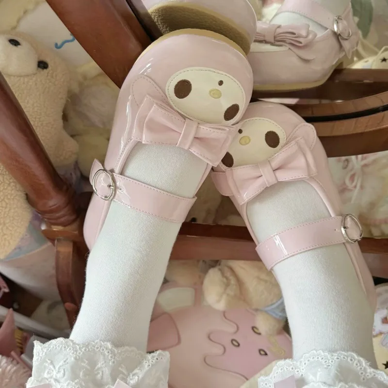 Sanrio Melody Лолита, туфли принцессы, розовые кавайные туфли в стиле аниме с украшением, туфли на плоской подошве для девочек, туфли принцессы в стиле Лолиты с круглой головкой